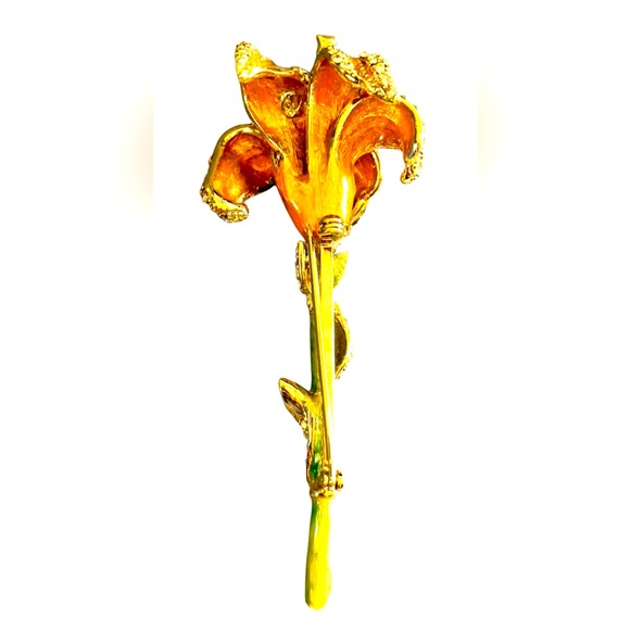 St. John Stemmed Flower Lily Brooch with Enamel and Austrian Crystals Signed - Picture 2 of 6